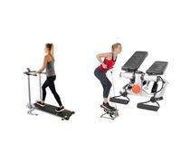Sunny Health & Fitness Advanced Mini Home Steppers, Total Body Workout Stair Machine + Foldable Manual Treadmill, Compact Cardio Fitness, Durable Non-Electric Incline Exercise