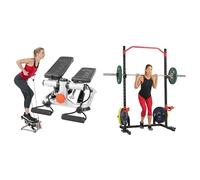 Sunny Health & Fitness Advanced Mini Home Steppers, Total Body Workout Stair Machine + Power Zone Squat Stand Rack Power Cage - SF-XF9931