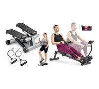 Sunny Health & Fitness Advanced Mini Home Steppers, Total Body Workout Stair Machine + Power Zone Strength Rack Power Cage - 455 KG Weight Capacity