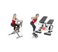 Sunny Health & Fitness Advanced Mini Home Steppers, Total Body Workout Stair Machine + Row-N-Ride™ Pro Squat Assist Trainer, Rowing Machine w/Digital Monitor & Resistance Bands
