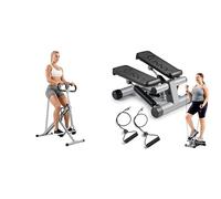 Sunny Health & Fitness Advanced Mini Home Steppers, Total Body Workout Stair Machine + Row-N-Ride Squat Assist Trainer for Glutes & Full Body Cardio Workout, Adjustable Resistance