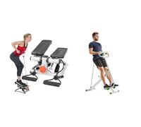 Sunny Health & Fitness Advanced Mini Home Steppers, Total Body Workout Stair Machine + Row-N-Ride Squat Assist Trainer for Glutes & Full Body Cardio Workout with Adjustable Resistance