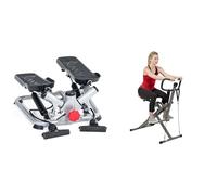 Sunny Health & Fitness Advanced Mini Home Steppers, Total Body Workout Stair Machine + SF-RW1205 12 Adjustable Resistance Rowing Machine Rower w/Digital Monitor
