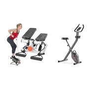 Sunny Health & Fitness Advanced Mini Home Steppers, Total Body Workout Stair Machine + Smart Folding X-Bike, Portable Compact Exercise Bike, Indoor, 14-Level Magnetic Resistance