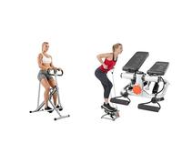 Sunny Health & Fitness Advanced Mini Home Steppers, Total Body Workout Stair Machine + Squat Assist Upright Row-N-Ride Rowing Machine, Horse Riding Machine Full Body Exercise
