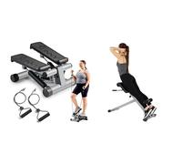 Sunny Health & Fitness Advanced Mini Home Steppers, Total Body Workout Stair Machine + Upright Row-N-Ride, Versatile Full-Body Workout Squat Assist Trainer, Easy Setup & Foldable