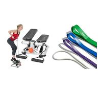 Sunny Health & Fitness Advanced Mini Home Steppers, Total Body Workout Stair Machine + Versatile Resistance Band (Single Or Combination Set) for Strength Training