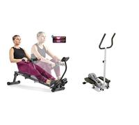Sunny Health & Fitness Advanced Twist Stepper Machine with Resistance Bands, Portable Mini + 45 Degree Hyperextension Roman Chair, Steel, Grey, One Size SF-BH6629
