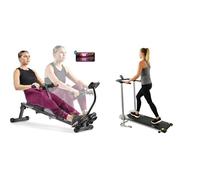 Sunny Health & Fitness Advanced Twist Stepper Machine with Resistance Bands, Portable Mini + 86 cm Olympic Triceps Bar with Ring Collars, Olympic Weight for Weightlifting