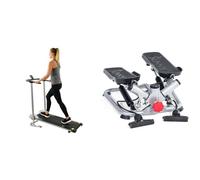 Sunny Health & Fitness Advanced Twist Stepper Machine with Resistance Bands, Portable Mini + Foldable Manual Treadmill, Compact Cardio Fitness, Durable Non-Electric Incline Exercise