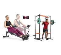 Sunny Health & Fitness Advanced Twist Stepper Machine with Resistance Bands, Portable Mini + SF-RW1205 12 Adjustable Resistance Rowing Machine Rower w/Digital Monitor