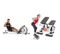 Sunny Health & Fitness Compact Folding Magnetic Rowing Machine with 109 CM Slide Rail, 130 KG Max + Magnetic Underdesk/Standing Portable Ellittical Machine