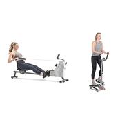Sunny Health & Fitness Compact Folding Magnetic Rowing Machine with 109 CM Slide Rail, 130 KG Max + Sunny Health & Health Twister Stepper Machine, Height Adjustable Stepper, Stairs Step Exercise
