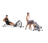 Sunny Health & Fitness Compact Folding Magnetic Rowing Machine with 109 CM Slide Rail, 130 KG Max + Versatile Resistance Band (Single Or Combination Set) for Strength Training