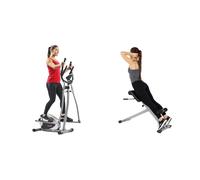 Sunny Health & Fitness Legacy Stepping Elliptical Machine, Ultra- Quiet Magnetic Belt Drive + 45 Degree Hyperextension Roman Chair, Steel, Grey, One Size