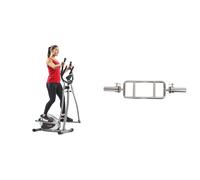 Sunny Health & Fitness Legacy Stepping Elliptical Machine, Ultra- Quiet Magnetic Belt Drive + 86 cm Olympic Triceps Bar with Ring Collars, Olympic Weight for Weightlifting and Bodybuilding