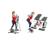 Sunny Health & Fitness Legacy Stepping Elliptical Machine, Ultra- Quiet Magnetic Belt Drive + Advanced Mini Home Steppers, Total Body Workout Stair Machine with Resistance Bands - SF-S0978