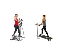 Sunny Health & Fitness Legacy Stepping Elliptical Machine, Ultra- Quiet Magnetic Belt Drive + Foldable Manual Treadmill, Compact Cardio Fitness, Durable Non-Electric Incline Exercise