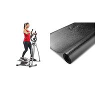Sunny Health & Fitness Legacy Stepping Elliptical Machine, Ultra- Quiet Magnetic Belt Drive + Treadmill Mat -Small - NO. 083, Black