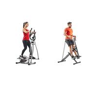 Sunny Health & Fitness Legacy Stepping Elliptical Machine, Ultra- Quiet Magnetic Belt Drive + Upright Row-N-Ride, Versatile Full-Body Workout Squat Assist Trainer, Easy Setup & Foldable, Rower