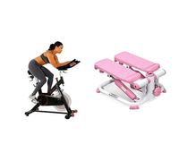 Sunny Health & Fitness Magnetic Rowing Machine, Folding w/LCD Monitor and Extra Long Slide Rail + 86 cm Olympic Triceps Bar with Ring Collars, Olympic Weight for Weightlifting, Pedal Hook