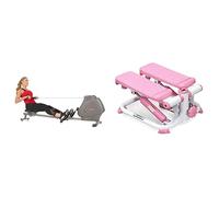 Sunny Health & Fitness Magnetic Rowing Machine, Folding w/LCD Monitor and Extra Long Slide Rail + Foldable Manual Treadmill, Compact Cardio Fitness, Durable Non-Electric Incline Exercise