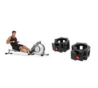 Sunny Health & Fitness Magnetic Rowing Machine, Folding w/LCD Monitor and Extra Long Slide Rail + Locking Collar Clamps with Quick Release for Olympic Barbells for Pro Training