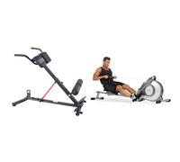 Sunny Health & Fitness Magnetic Rowing Machine, Folding w/LCD Monitor and Extra Long Slide Rail + Unisex's Station-SF-BH620062 Hyperextension Roman Chair with Dip Station, Black, One Size