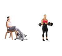 Sunny Health & Fitness Magnetic Under Desk Mini Exercise Cycle Bike, Dual Function Pedal Exerciser + Exercise Vinyl 18 KG Dumbbell Set Hand Weights for Strength Training, Weight Loss, Workout Bench