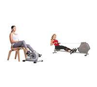 Sunny Health & Fitness Magnetic Under Desk Mini Exercise Cycle Bike, Dual Function Pedal Exerciser + Foldable and Compact Magnetic Rowing Machine, 130 KG Max, LCD Display, Super Quiet