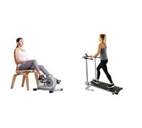 Sunny Health & Fitness Magnetic Under Desk Mini Exercise Cycle Bike, Dual Function Pedal Exerciser + Foldable Manual Treadmill, Compact Cardio Fitness, Durable Non-Electric Incline Exercise