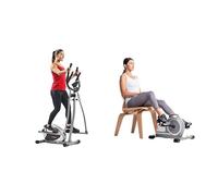 Sunny Health & Fitness Magnetic Under Desk Mini Exercise Cycle Bike, Dual Function Pedal Exerciser + Legacy Stepping Elliptical Machine, Ultra- Quiet Magnetic Belt Drive