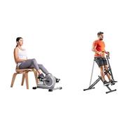 Sunny Health & Fitness Magnetic Under Desk Mini Exercise Cycle Bike, Dual Function Pedal Exerciser + Upright Row-N-Ride, Versatile Full-Body Workout Squat Assist Trainer, Easy Setup & Foldable, Rower