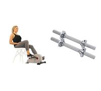 Sunny Health & Fitness Magnetic Under Desk Pedal Exerciser, Dual Function Mini Exercise Cycle Bike + 35.5 cm Threaded Chrome Dumbbell Bar