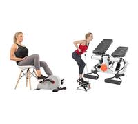 Sunny Health & Fitness Magnetic Under Desk Pedal Exerciser, Dual Function Mini Exercise Cycle Bike + Advanced Mini Home Steppers, Total Body Workout Stair Machine with Resistance Bands - SF-S0978