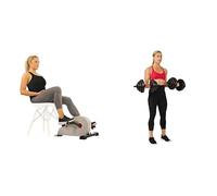 Sunny Health & Fitness Magnetic Under Desk Pedal Exerciser, Dual Function Mini Exercise Cycle Bike + Exercise Vinyl 18 KG Dumbbell Set Hand Weights for Strength Training, Weight Loss, Workout Bench
