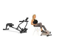 Sunny Health & Fitness Magnetic Under Desk Pedal Exerciser, Dual Function Mini Exercise Cycle Bike + Smart Compact Adjustable Rowing Machine, 12 Levels Adjustable Resistance, Complete Body Workout
