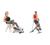 Sunny Health & Fitness Magnetic Under Desk Pedal Exerciser, Dual Function Mini Exercise Cycle Bike + Upright Row-N-Ride, Versatile Full-Body Workout Squat Assist Trainer, Easy Setup & Foldable, Rower