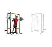 Sunny Health & Fitness Power Zone Strength Rack Power Cage - 455 KG Weight Capacity, Spotter Bar + Unisex's LAT Pull Down Attachment for Power Racks and Cages - SF-XFA006, Black, One Size