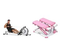 Sunny Health & Fitness Row-N-Ride Squat Assist Trainer for Glutes & Full Body Cardio Workout + 35.5 cm Threaded Chrome Dumbbell Bar