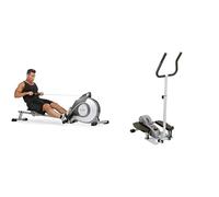 Sunny Health & Fitness Row-N-Ride Squat Assist Trainer for Glutes & Full Body Cardio Workout + Magnetic Under Desk Pedal Exerciser, Dual Function Mini Exercise Cycle Bike
