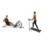 Sunny Health & Fitness Row-N-Ride Squat Assist Trainer for Glutes & Full Body Cardio Workout + Power Zone Squat Stand Rack Power Cage - SF-XF9931