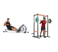 Sunny Health & Fitness Row-N-Ride Squat Assist Trainer for Glutes & Full Body Cardio Workout + Unisex's Station-SF-BH620062 Hyperextension Roman Chair with Dip Station, Black, One Size