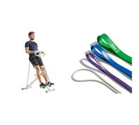 Sunny Health & Fitness Row-N-Ride Squat Assist Trainer for Glutes & Full Body Cardio Workout + Versatile Resistance Band (Single Or Combination Set) for Strength Training