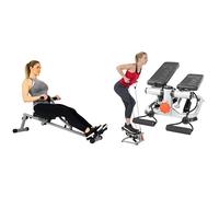 Sunny Health & Fitness SF-RW1205 12 Adjustable Resistance Rowing Machine Rower w/Digital Monitor + Advanced Mini Home Steppers, Total Body Workout Stair Machine