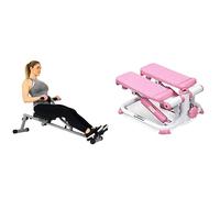 Sunny Health & Fitness SF-RW1205 12 Adjustable Resistance Rowing Machine Rower w/Digital Monitor + Exercise Stepping Machine, Portable Mini Stair Stepper for Home, Desk Or Office Workouts