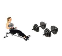 Sunny Health & Fitness SF-RW1205 12 Adjustable Resistance Rowing Machine Rower w/Digital Monitor + Exercise Vinyl 18 KG Dumbbell Set Hand Weights for Strength Training, Weight Loss