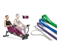 Sunny Health & Fitness Smart Compact Adjustable Rowing Machine, 12 Levels Adjustable Resistance + Versatile Resistance Band (Single Or Combination Set) for Strength Training