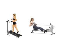 Sunny Health & Fitness Smart Compact Adjustable Rowing Machine, 12 Levels Resistance + 45 Degree Hyperextension Roman Chair, Steel, Grey, One Size SF-BH6629