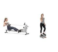 Sunny Health & Fitness Smart Upright Row-N-Ride Exerciser in Pink + 86 cm Olympic Triceps Bar with Ring Collars, Olympic Weight for Weightlifting